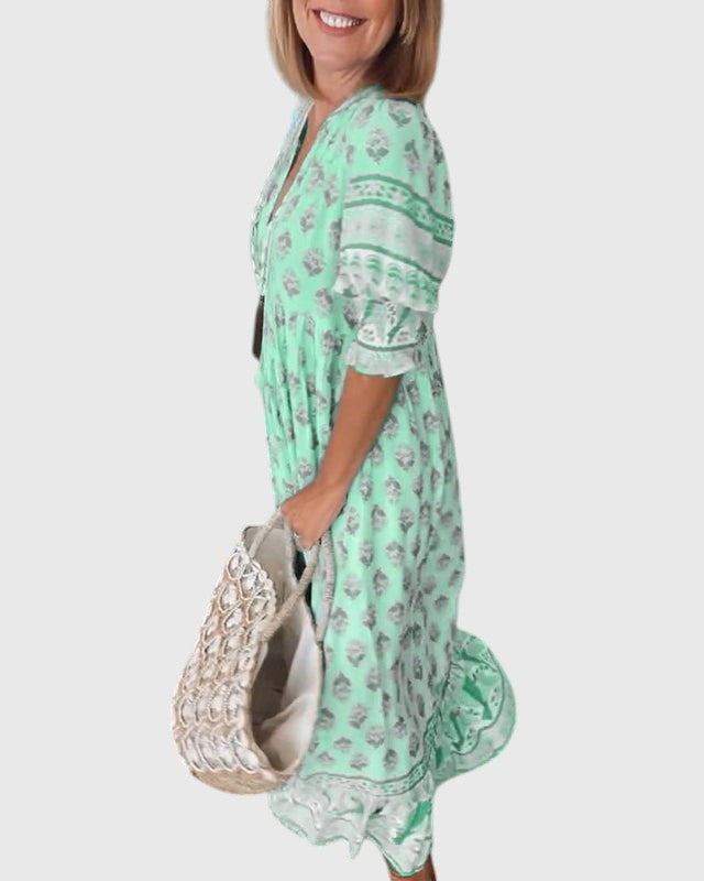 Sallie| Chic Floral V-Neck Dress