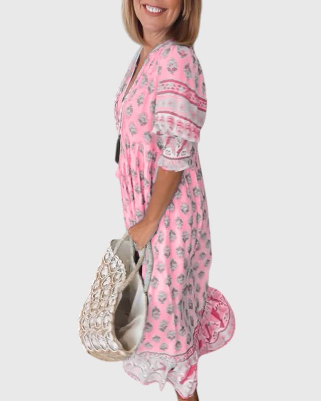 Sallie| Chic Floral V-Neck Dress