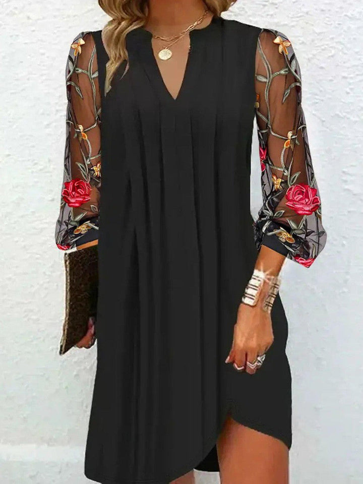MADEL™ | ELEGANT V-NECK MINI DRESS WITH SHEER SLEEVES