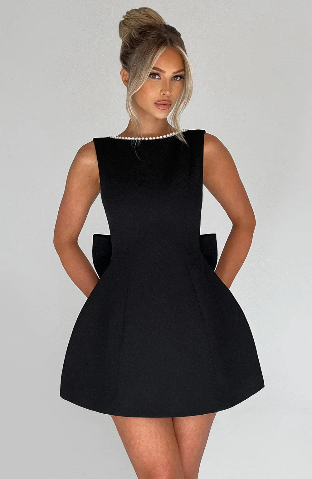 SELINA™ | ELEGANT PEARL BOW MINI DRESS