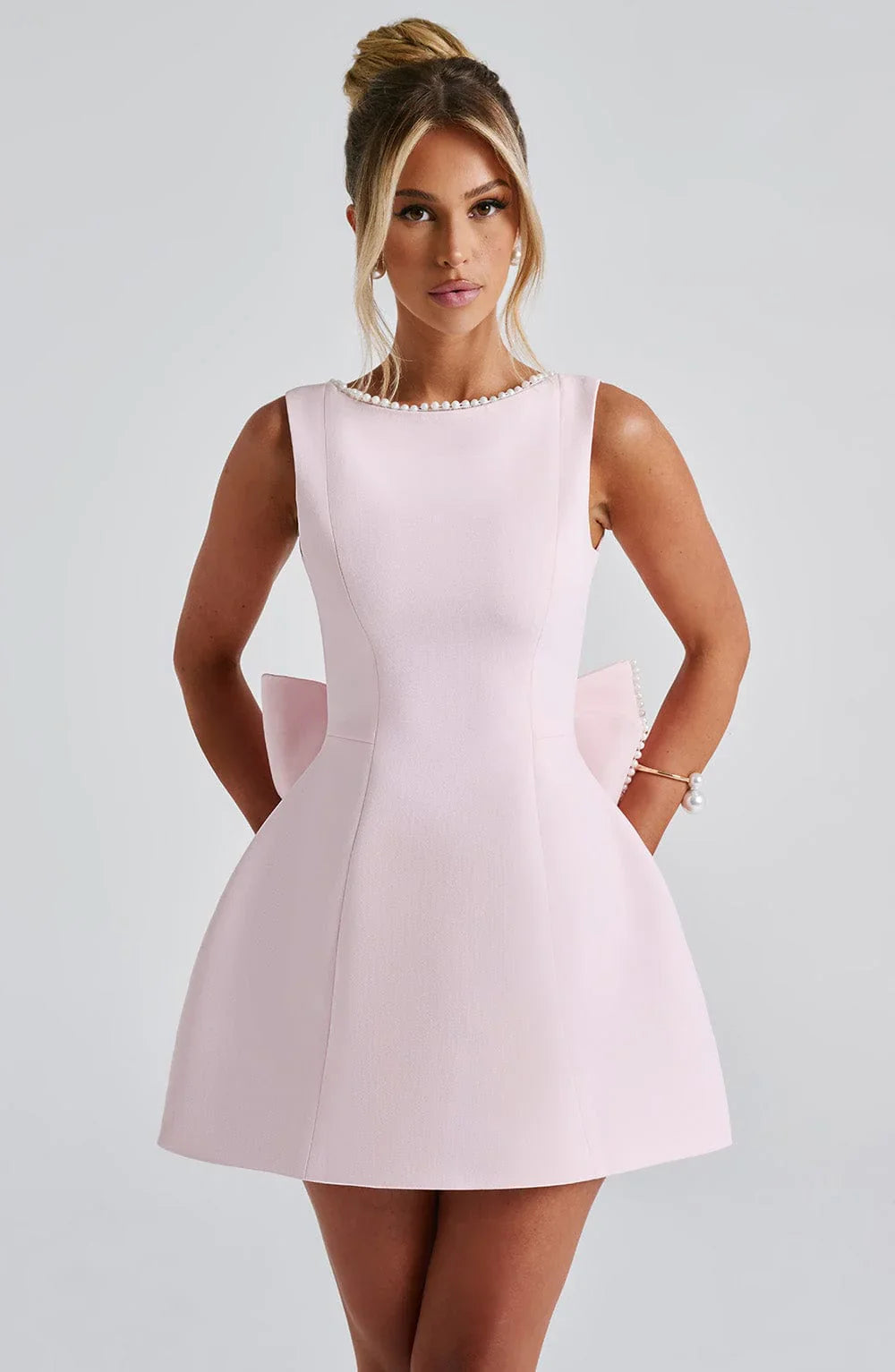 SELINA™ | ELEGANT PEARL BOW MINI DRESS