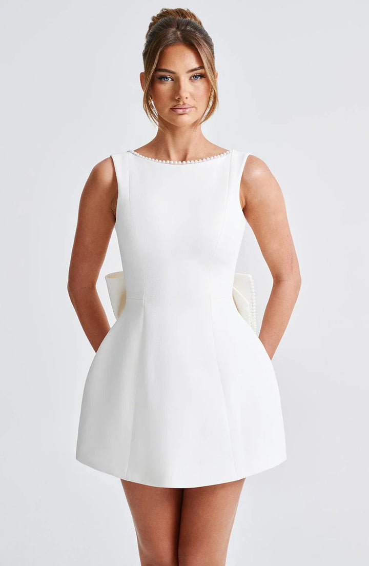 SELINA™ | ELEGANT PEARL BOW MINI DRESS