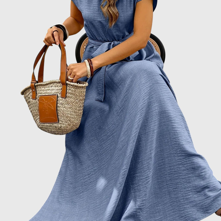 LAVEIN™ | ELEGANT PLEATED LINEN-TEXTURE MAXI DRESS