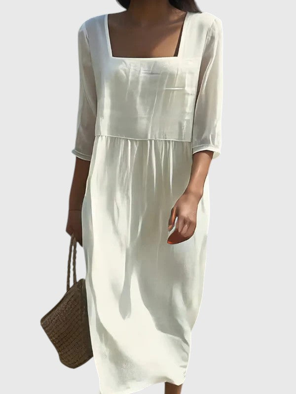 LILIA™ | CASUAL LINEN MIDI DRESS