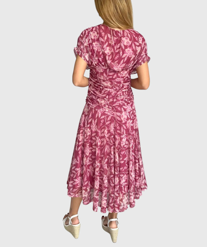 ANGELICA™ | OFF-SHOULDER V-NECK PRINTED DRESS