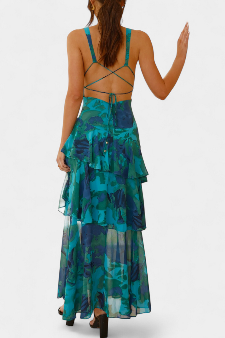 LEIGHTON™ | FLOWY LAYERED CHIFFON V-NECK MIDI DRESS
