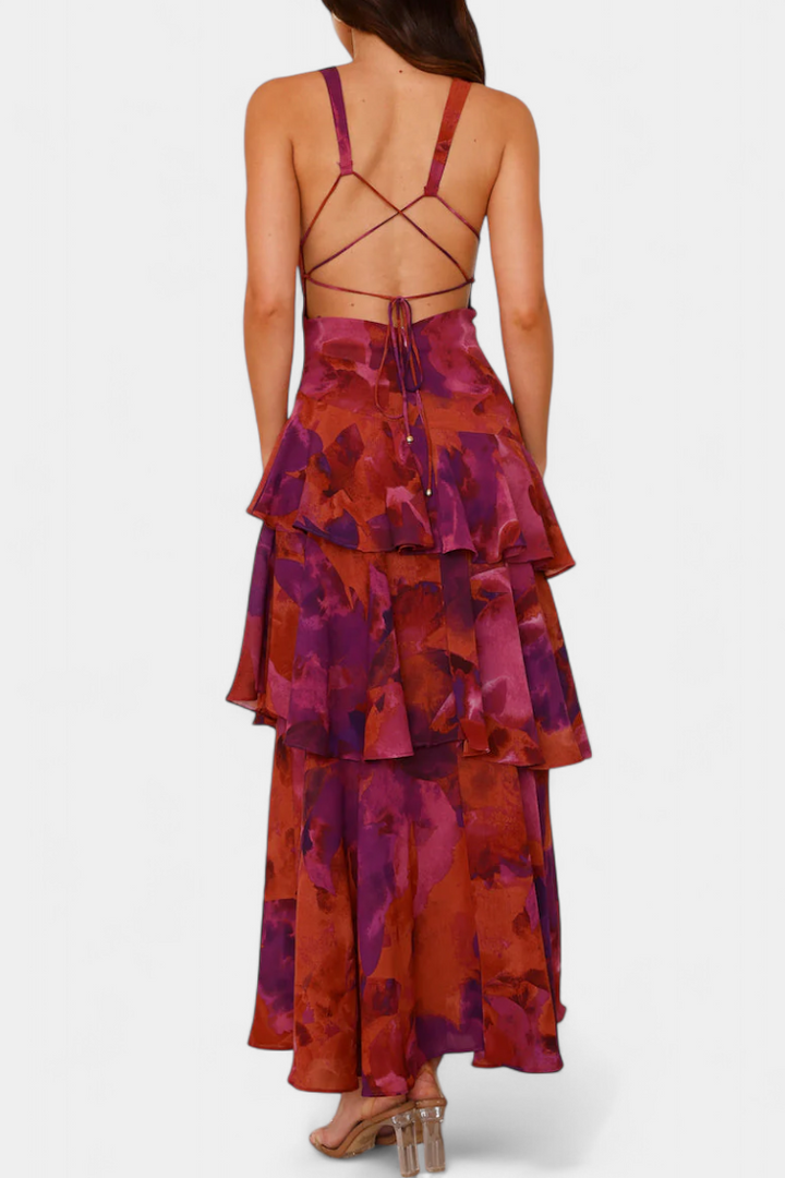 LEIGHTON™ | FLOWY LAYERED CHIFFON V-NECK MIDI DRESS