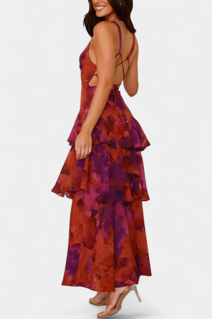 LEIGHTON™ | FLOWY LAYERED CHIFFON V-NECK MIDI DRESS