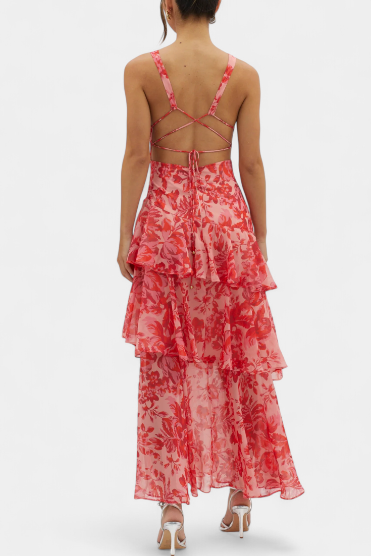 LEIGHTON™ | FLOWY LAYERED CHIFFON V-NECK MIDI DRESS