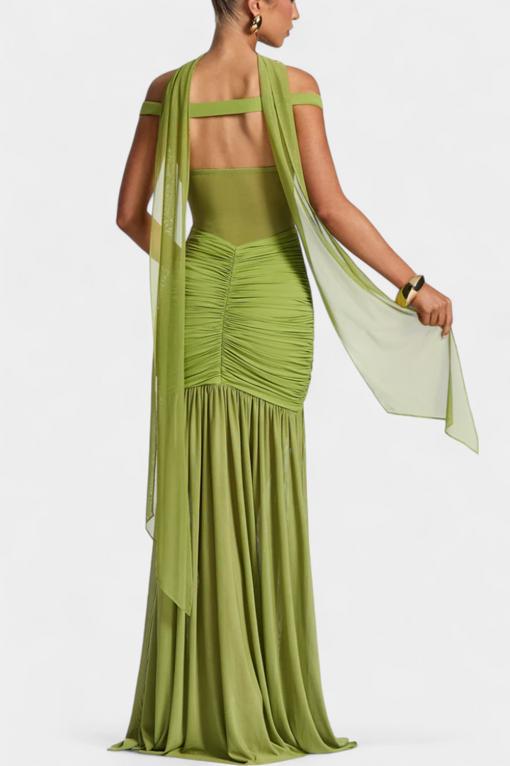 BAYLIE™ | MILK SILK RUCHED DEEP-V MAXI DRESS