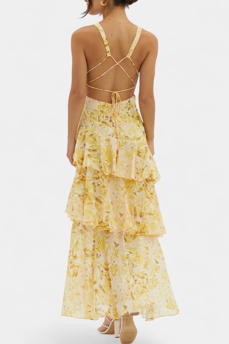 LEIGHTON™ | FLOWY LAYERED CHIFFON V-NECK MIDI DRESS