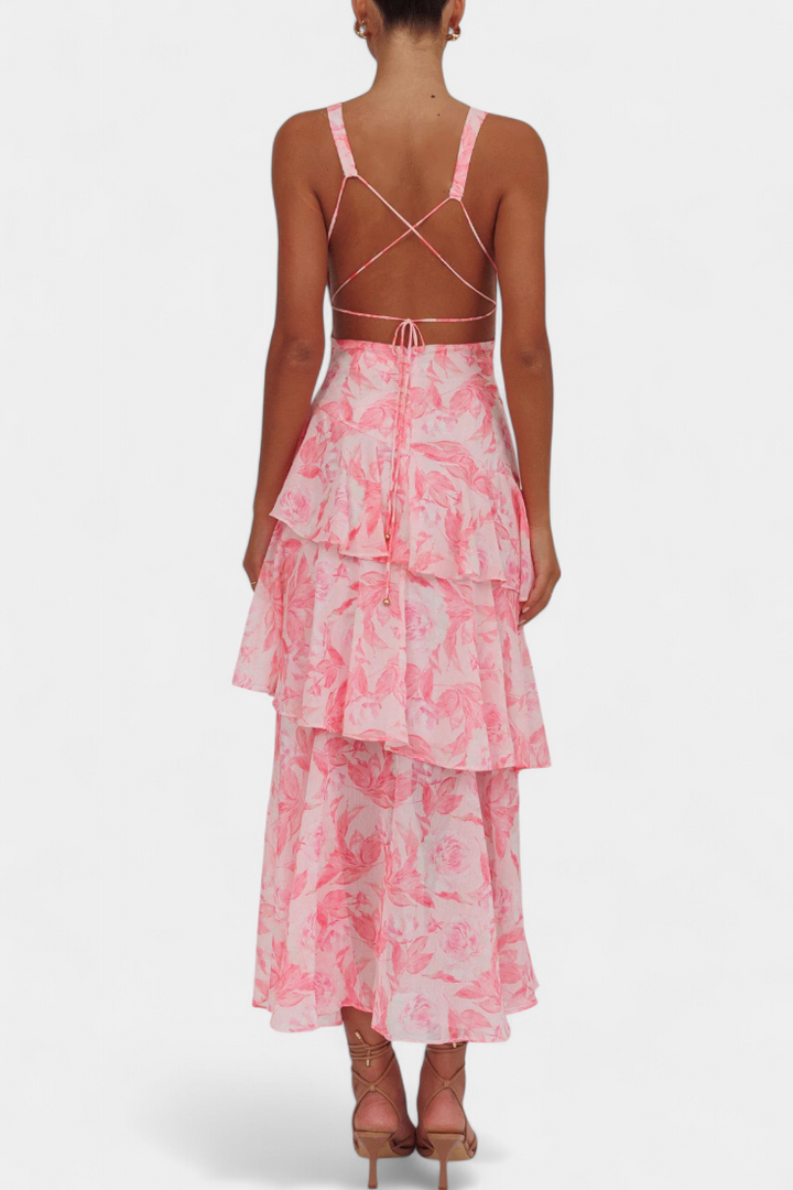 LEIGHTON™ | FLOWY LAYERED CHIFFON V-NECK MIDI DRESS