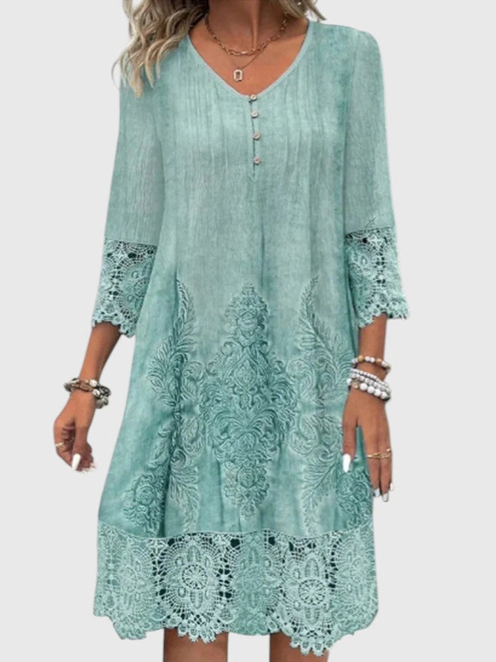 RUBIE™ | ELEGANT LACE V-NECK MIDI DRESS