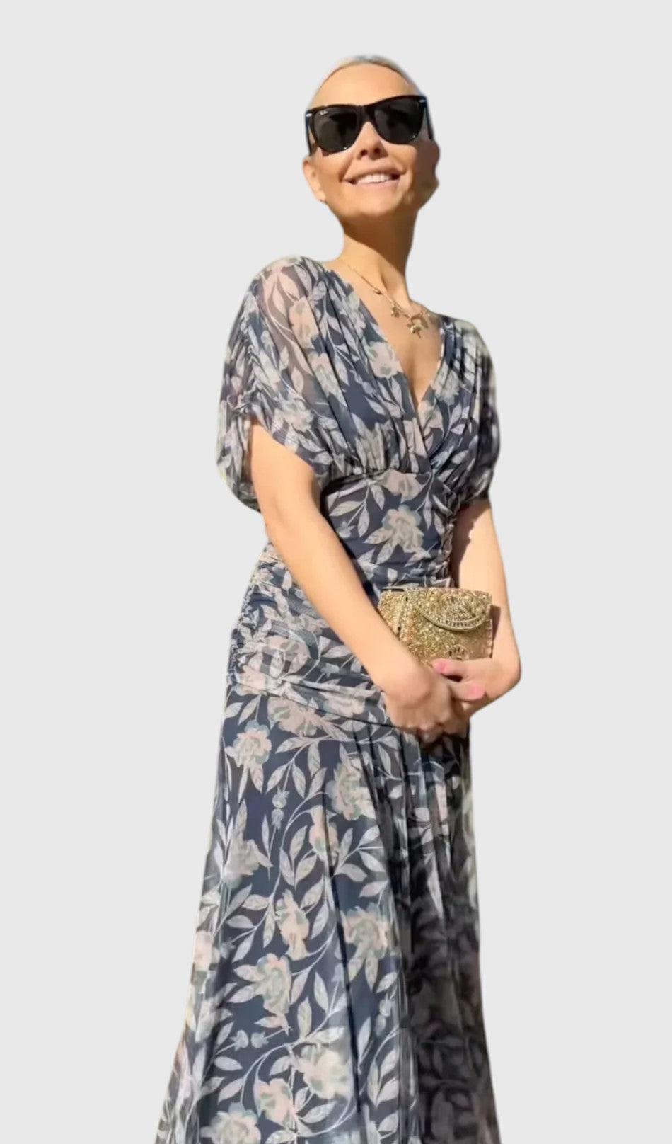 ANGELICA™ | OFF-SHOULDER V-NECK PRINTED DRESS