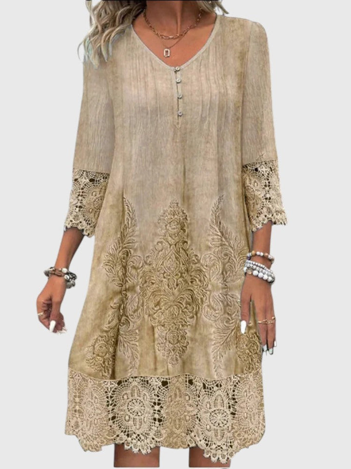 RUBIE™ | ELEGANT LACE V-NECK MIDI DRESS